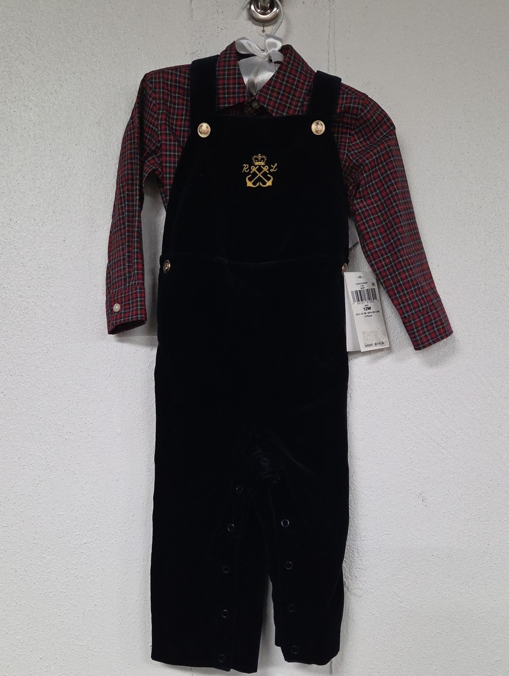 N1Ralph Lauren Blue Velvet Overalls with Gold Crest